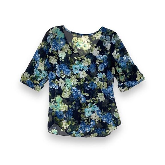 A’GACI Semi- Sheer Floral Print Blouse Sz M - Picture 6 of 10